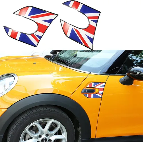 Vista 6 de x xotic tech 2 calcomanías laterales para guardabarros exteriores estilo Union Jack, accesorios de decoración de repuesto, compatibles con Mini Negro