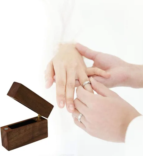 Vista 3 de Engagement Ring Box Wood Proposal Wedding Ring Box Cooyeah Square Walnut Wooden Flip Jewelry Organizer Slim Handmade Decorative Boxes Square
