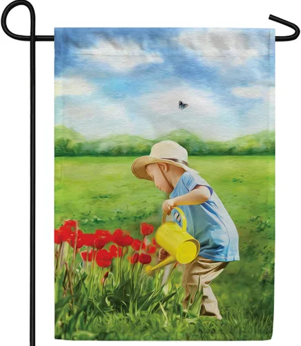 Vista 28 de A Little Rain Gnome Umbrella Garden Flag 12.5" x 18" Double Sided