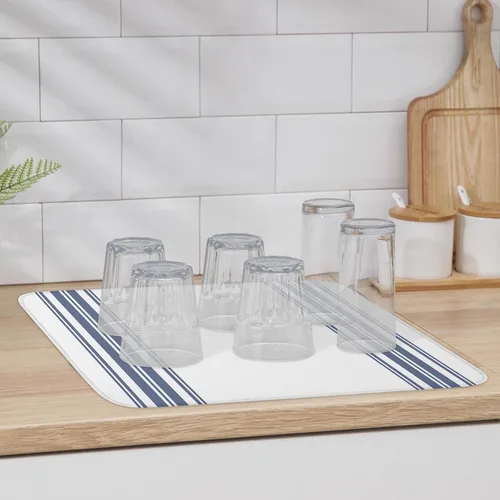 Vista 6 de Tapete de secado de platos de rayas simples de granja para encimera de cocina, almohadilla de secado de microfibra para biberones de bebé, tapete