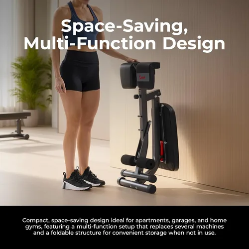 Vista 6 de Sunny Health & Fitness Silla romana multifunción con estación de inmersión y banco para sentarse, equipo de entrenamiento de fuerza ajustable