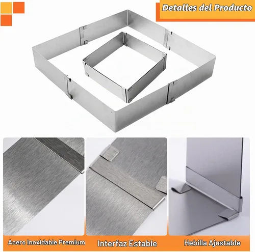 Vista 3 de TXIN Molde cuadrado de acero inoxidable para tartas, molde de mousse, ajustable de 6 a 11 pulgadas