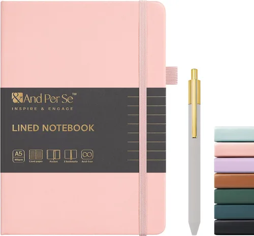 Vista 44 de &And Per Se Juego de diario y bolígrafo forrados (3 paquetes), cuaderno de tapa dura de cuero A5 con bolígrafo y juego de papelería, 160 páginas