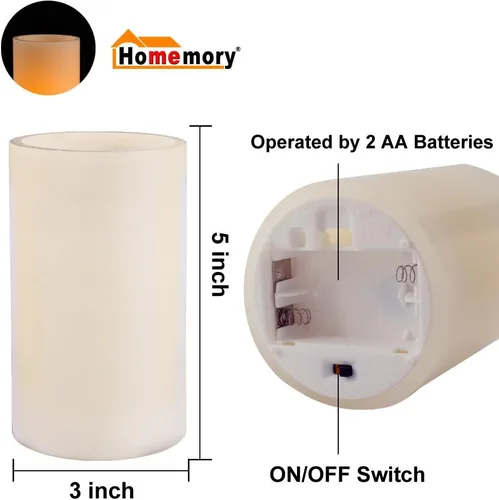 Vista 6 de Homemory Velas de cera sin llama de 5 x 3 pulgadas, velas LED de pilar con control remoto y temporizador, luz parpadeante amarilla ámbar