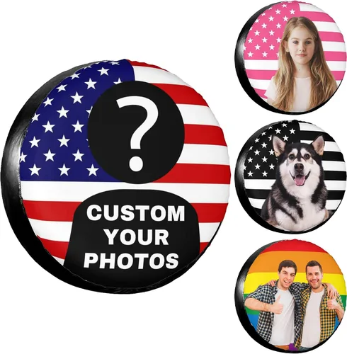 Vista 13 de Funda personalizada para neumático de repuesto, cubierta universal para rueda, añade tu propia foto, texto, logotipo, impermeable, a prueba