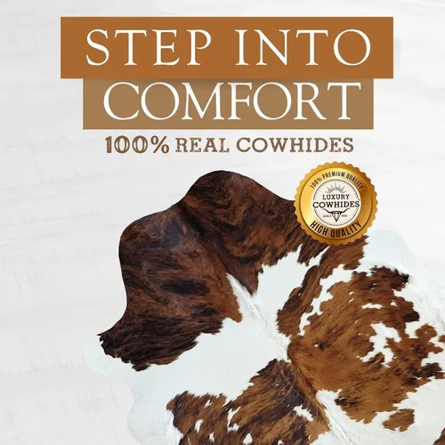Vista 3 de Sunshine Cowhides Alfombra de piel de vaca tricolor 100% auténtica, alfombra de estilo moderno de piel de animal y alfombra para suelo para sala
