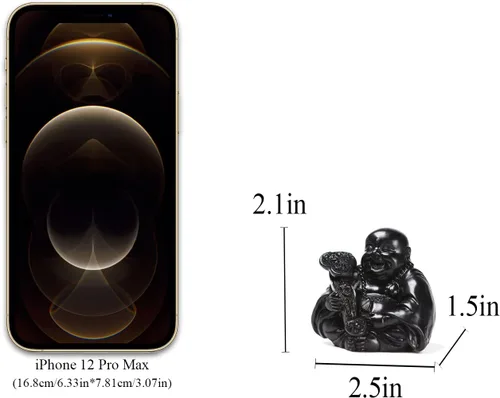 Vista 2 de BRABUD Estatuas de Buda riendo de resina que sostienen Ruyi Home Office Shop Desk Decorativo Traer Lucky Wealth Adornos Negro 2.1 '' TQGJBS73