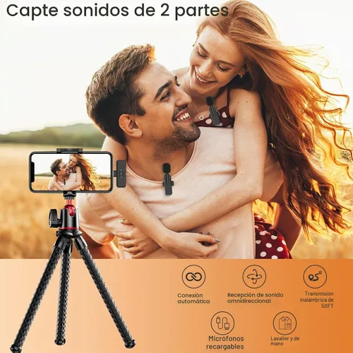 Vista 6 de MAYBESTA Micrófono Lavalier inalámbrico para iPhone, iPad, Android, micrófono de teléfono con solapa Bluetooth para grabación de video, mini