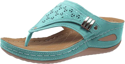 Vista 29 de Sandalias ortopédicas con soporte de arco, sandalias planas para exteriores, estilo bohemio, para caminar, cómodas, elegantes, informales