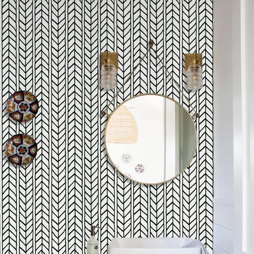 Vista 3 de Papel tapiz despegable y adhesivo en blanco y negro, papel tapiz geométrico adhesivo de 17.71 pulgadas X 393 pulgadas, removible con diseño