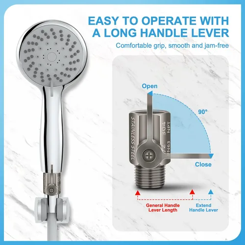 Vista 2 de Válvula de cierre de cabezal de ducha con palanca de mango largo, 1/2" NPT acero inoxidable 1/4-Turn Mini Ball Valve, 304 Stainless Steel