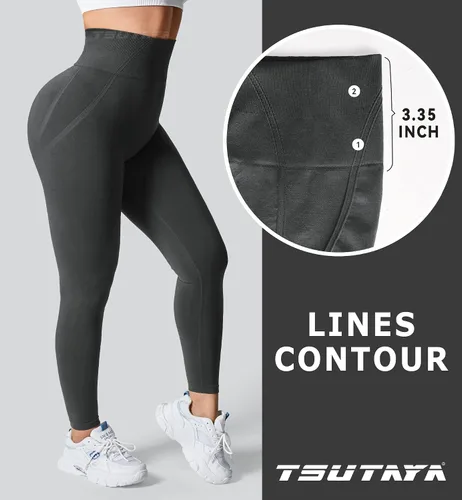 Vista 2 de TSUTAYA Leggings de entrenamiento sin costuras para mujer, control de abdomen, levantamiento de glúteos, cintura alta, pantalones de yoga