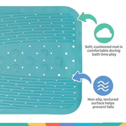 Vista 4 de Nuby Tapete de baño acolchado para bebés y niños pequeños, tapete antideslizante para ducha y bañera con ventosas, color aguamarina
