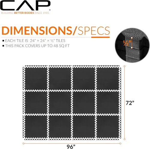 Vista 24 de CAP Puzzle Exercise Mats 1/2” Thick EVA Interlocking Foam Tiles for Home Gym Flooring Multiple Options