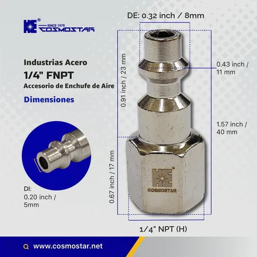 Vista 3 de COSMOSTAR Industries - Enchufe de aire MNPT de acero de 1/4 pulgadas, enchufe de 1/4 de pulgada y conector NPT de 1/4 pulgadas con sellador