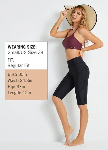 Vista 5 de baleaf Women's Swimming Shorts Long Leggings SPF UV UPF50+ High Waist Swimsuit with Pockets for Swimming Surf Beach