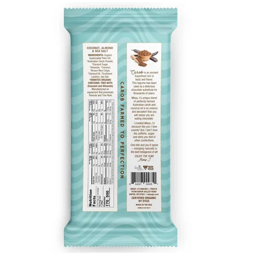 Vista 3 de Missy J's Barras orgánicas de coco y almendra, paquete de 2, algarroba hecha con azúcar de coco, veganas y sin gluten, sustituto saludable sin