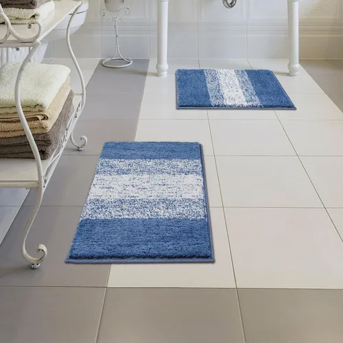 Vista 7 de Vaukki Juego de 2 alfombras de baño suaves de lujo, antideslizantes, lavables, de felpa, peludas, absorbentes, a rayas, para bañera, baño y ducha