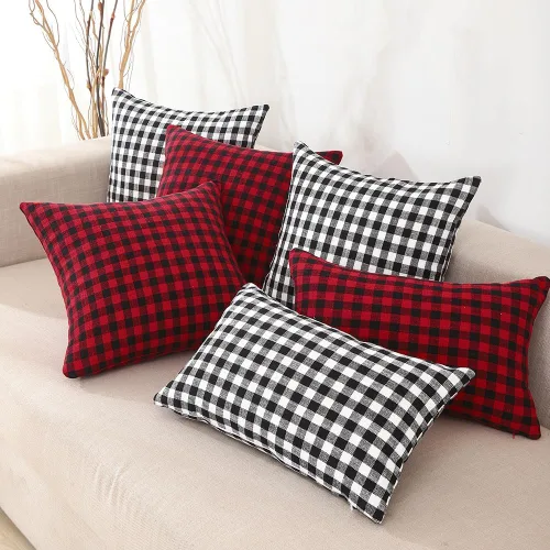 Vista 6 de CARRIE HOME - Juego de 2 fundas de almohada de exterior a cuadros de búfalo blanco y negro de 16 x 16, almohadas de sofá de decoración de granja