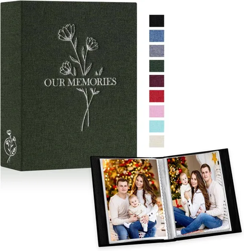 Vista 31 de Lanpn Álbumes de fotos pequeños de 4 x 6 pulgadas, 50 imágenes, paquete de 2 unidades, mini capacidad de lino Our Memories, juego de bolsillos