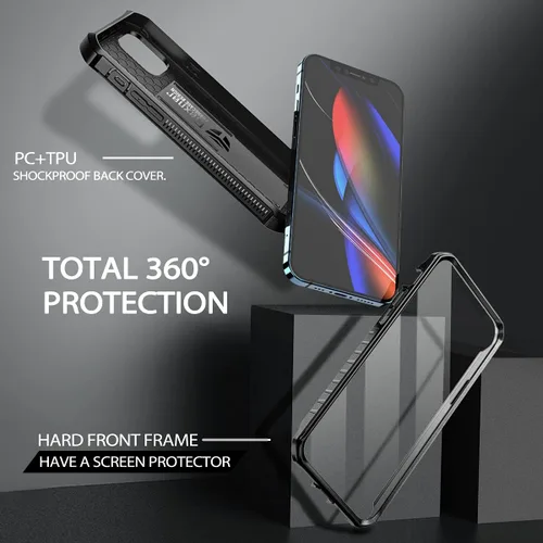 Vista 3 de Dexnor Funda para iPhone 12 y iPhone 12 Pro, [protector de pantalla y soporte integrados] Protección de grado militar resistente a prueba de golpes