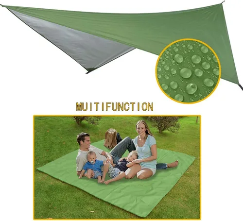 Vista 3 de Juego de hamaca de paracaídas portátil de nailon doble de alta resistencia, hamaca de campamento con lona para moscas de lluvia y mosquitera