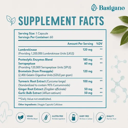 Vista 2 de Suplemento de lumbroquinasa, 1,2 millones de LKU - Cápsulas de 120 mg, potente alternativa de nattoquinasa con enzimas proteolíticas y mezcla