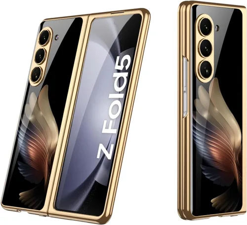 Vista 24 de Funda para Galaxy Z Fold 5, elegante marco galvanizado con vidrio estampado, protector de pantalla integrado compatible con Samsung Galaxy Z Fold 5