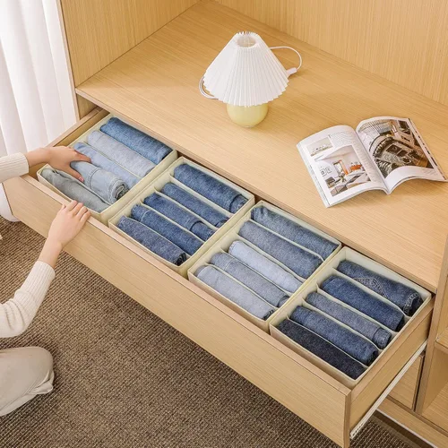 Vista 2 de Organizadores de cajones para jeans y ropa, caja de almacenamiento de armario de 5 compartimentos, organizador de ropa lavable para ropa plegada