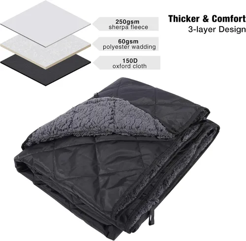 Vista 3 de REDCAMP Manta grande para acampar con forro sherpa, color negro, 59 x 50