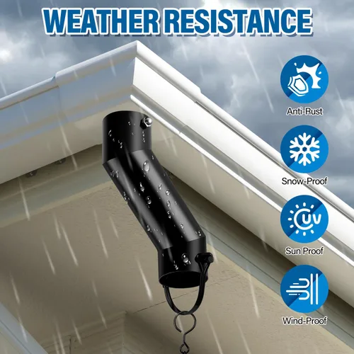 Vista 4 de Paquete de 2 adaptadores de canaleta de cadena de lluvia, traje de instalación negro para salida de canalón Bent Black-2 Pack