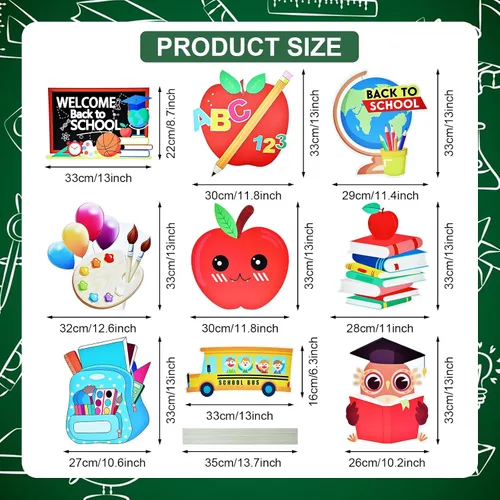 Vista 2 de Juego de 10 carteles de regreso a la escuela con estacas, diseños surtidos de manzana, búho y autobús escolar para decoración de jardín y césped al