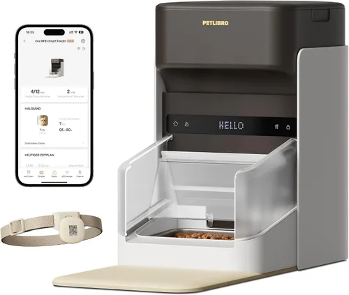 Vista 20 de PETLIBRO Alimentadores RFID para 2 gatos, sensor de collar para comidas personalizadas, reconocimiento de gatos, seguimiento de dieta y antirrobo