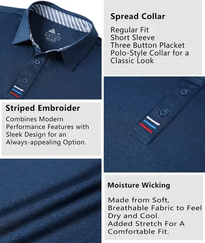 Vista 2 de V VALANCH Polo de golf de manga corta para hombre, estilo casual, con cuello que absorbe la humedad