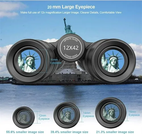 Vista 5 de Prismáticos de 12 x 42 para adultos, prismáticos HD de día y noche con lente BAK4 Prisma FMC para caza, observación de aves, concierto, etc. IPX7
