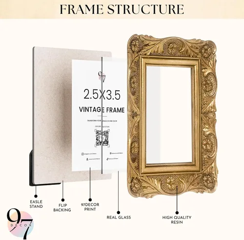 Vista 3 de 97 Decor Mini portarretratos dorado antiguo de 2.5 x 3.5, tamaño de cartera Rectángulo floral de oro antiguo
