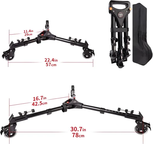 Vista 3 de Trípode para fotografía, resistente con ruedas de goma más grandes de 3 pulgadas, soportes ajustables en las patas y bolsa de transporte, compatible