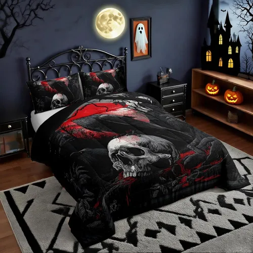 Vista 32 de Feelyou Juego de edredón de calabaza para todas las estaciones, decoración de Halloween, juego de ropa de cama con 1 funda de almohada, microfibra