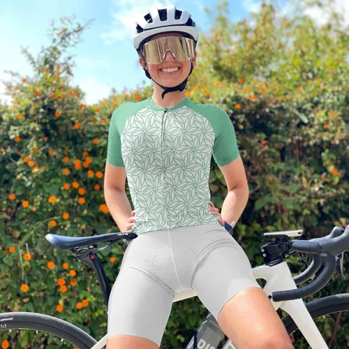 Vista 4 de Wulibike Camiseta de ciclismo para mujer, manga corta, camisetas de bicicleta para mujer, camiseta de ciclismo con tres bolsillos