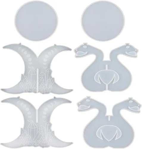 Vista 8 de FUNSHOWCASE Witchy - Taburete de mesa de altar de resina epoxi, molde de silicona para fundición, paquete de 2 unidades, luna creciente, serpiente