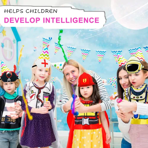 Vista 3 de iROLEWIN Ayudantes de la comunidad disfraces para niños y niños, capas y diademas para juegos de rol como recuerdos de fiesta para el día