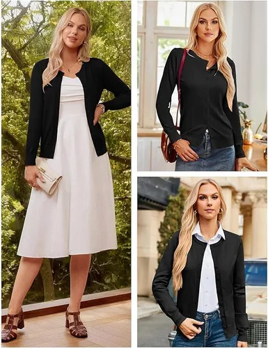 Vista 4 de GRACE KARIN Cárdigan de punto clásico de manga larga con botones y cuello redondo para mujer