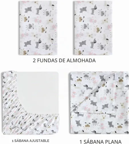 Vista 4 de Juego de sábanas de microfibra suave estampada de 4 piezas, White Puppy Love Amor de cachorro blanco