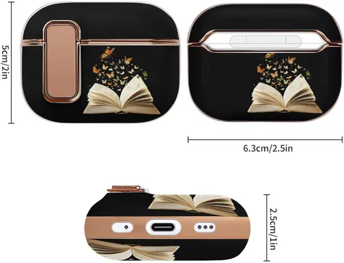 Vista 2 de Flying Butterfly from Book - Funda para auriculares compatible con Airpods Pro 2 con hebilla de botón galvanizado