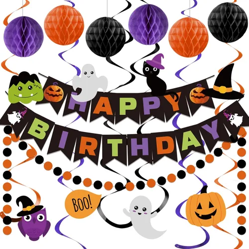 Vista 11 de meowtastic Birthday Decorations Happy Birthday Banner with Honeycomb Balls Negro y azul