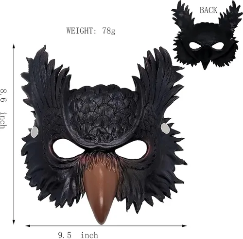 Vista 6 de Mzztino Máscara de búho de media cara, máscara de animal de búho para cosplay, máscara de Halloween