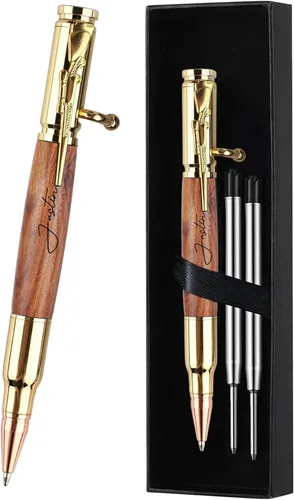 Vista 11 de Set de regalo de bolígrafo de acción de resorte personalizado Blireana, bolígrafo de bola de metal grabado gratis con 2 recambios, bolígrafo