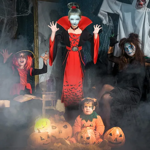 Vista 5 de Tackview Disfraz de vampiro real para niñas, disfraz gótico de Halloween de vampiro, juego de rol, cosplay