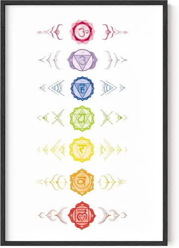 Vista 53 de HAUS AND HUES Póster de chakras, arte de pared zen espiritual, decoración de meditación, tabla de 7 chakras (marco beige, 12 x 16)