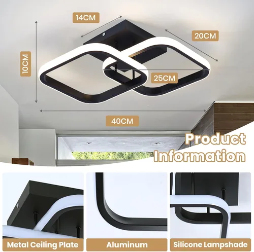 Vista 5 de CANEOE Luminaria de Techo LED, 4500K Luminarias Modernas para Pasillo Iluminación de Techo, Luces Cuadradas Negras Pegadas al Techo para Baño